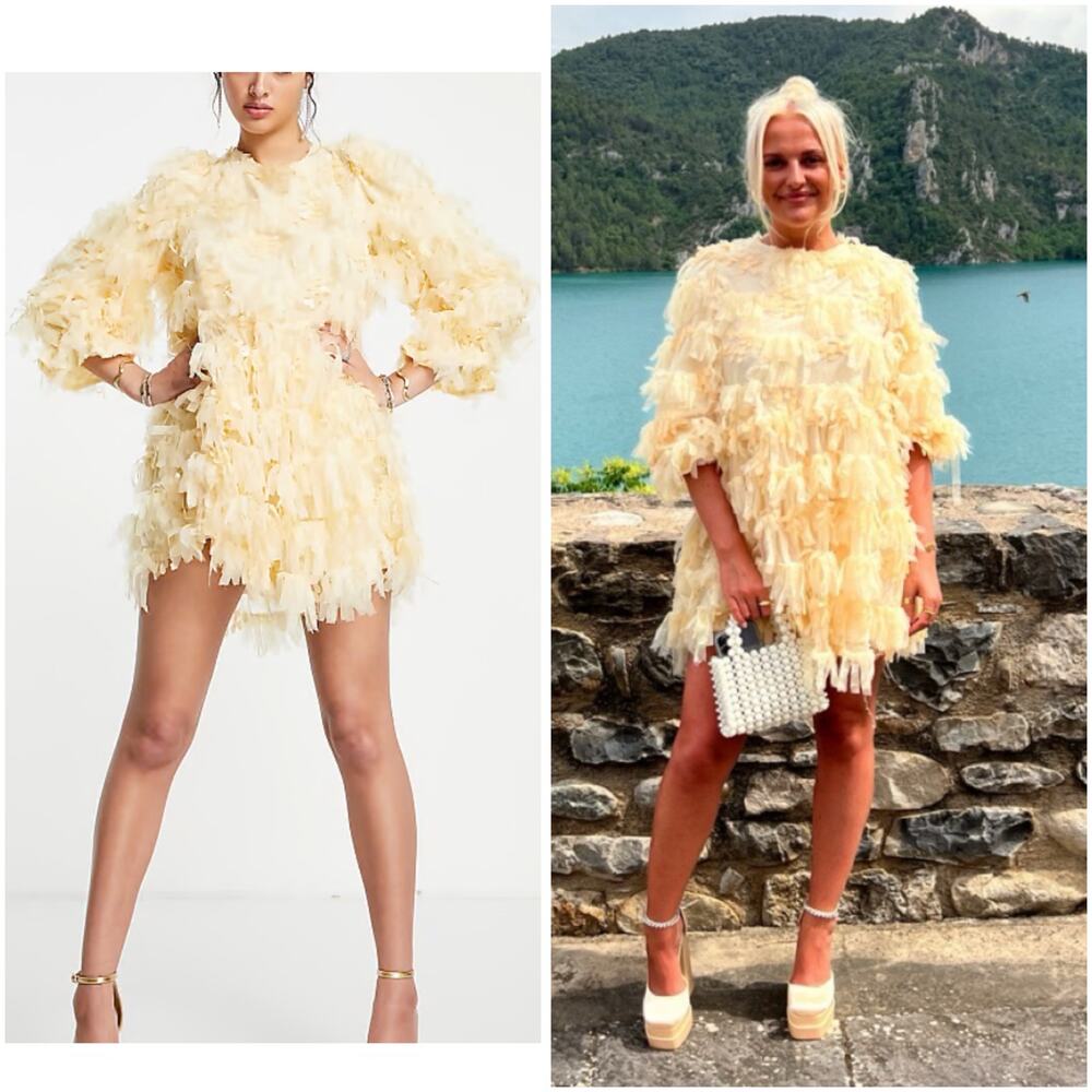 Sister Jane Cream Feathered Mini Dress